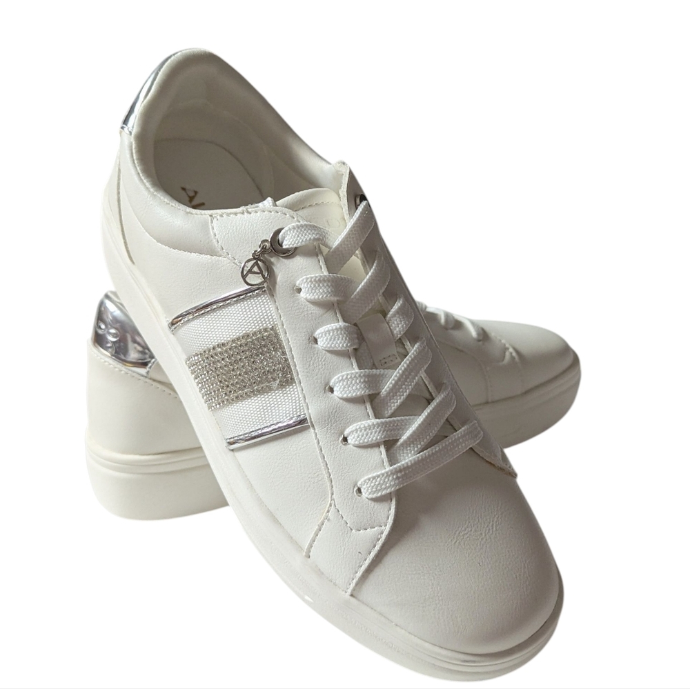 ALDO Women's Valenzia White w/Silver Lace-up Comfort Insoles Sneaker Size 8 NWOB